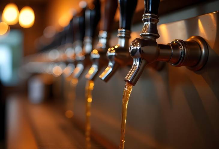 Bar Counter with Stainless Steel Beer Taps for Perfect Pours